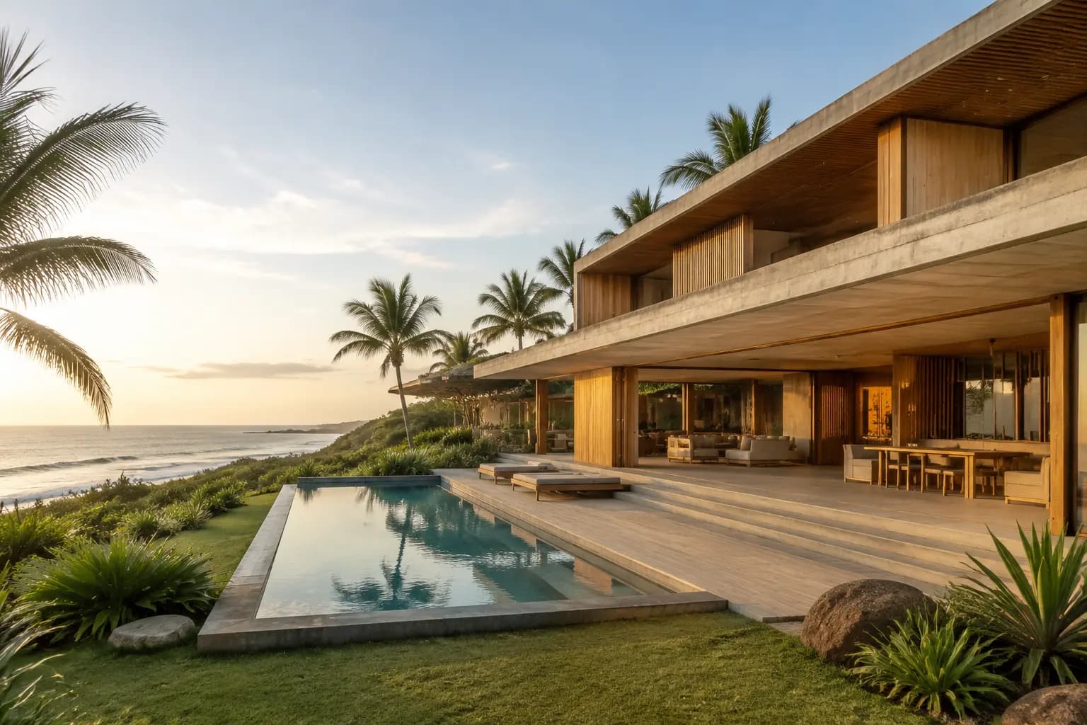 Casa de praia contemporânea com piscina e vista para o mar